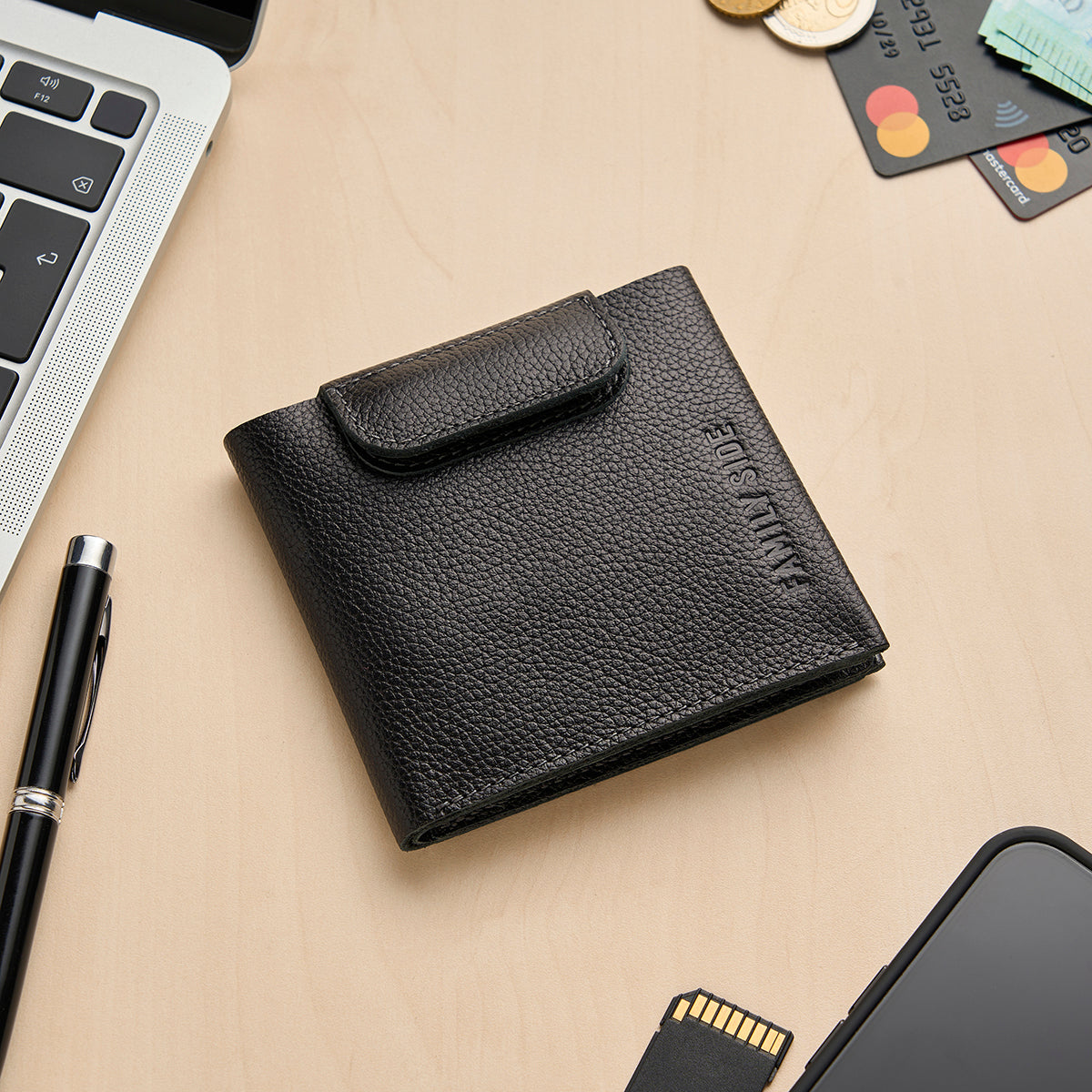 Compact wallet for banknotes, cards and coins KID